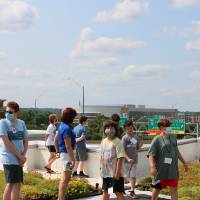 Students explore a rooftop garden